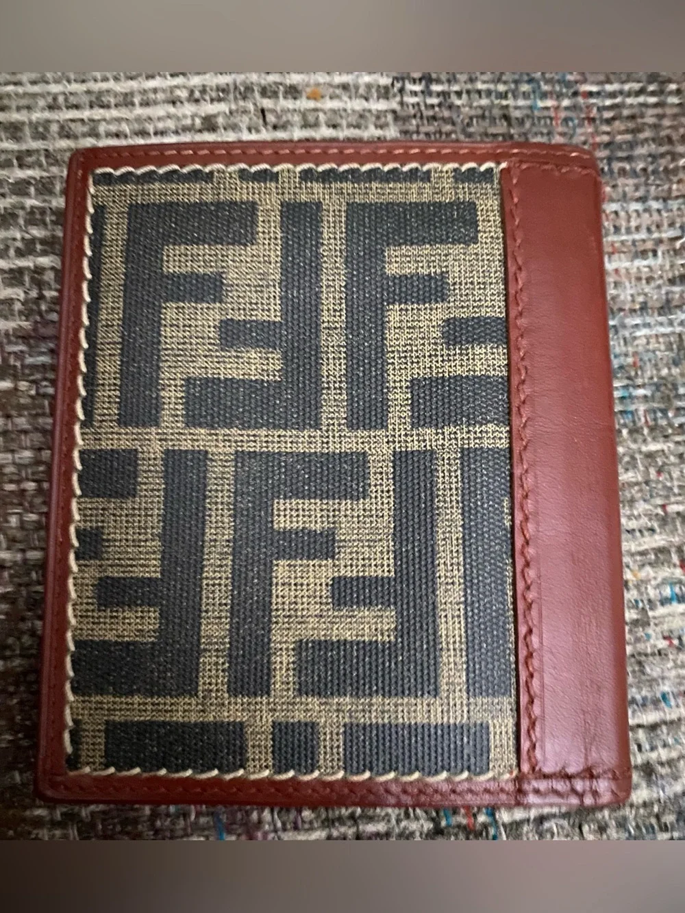 Fendi Brown and Beige FF Logo Bifold Wallet.